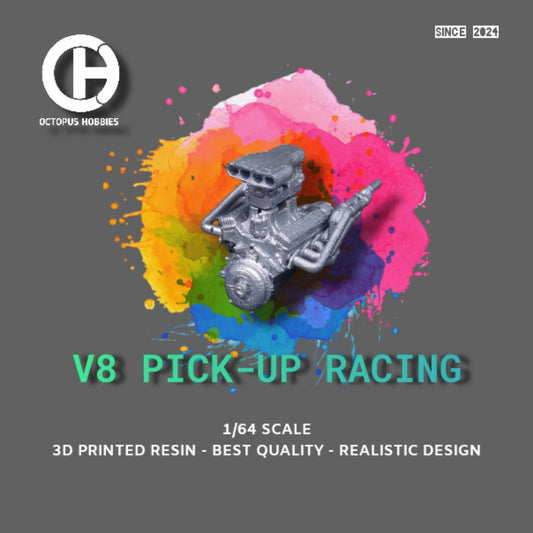 Diecast Engine 1/64 V8 Hot Rod Racing Pick Up.