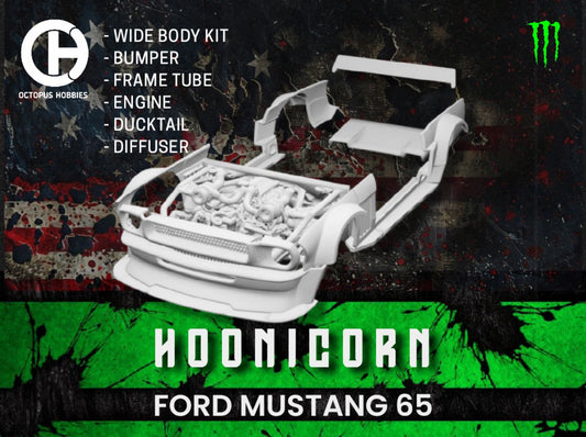 Wide Body Kit Full Set HOONICORN Ford Mustang 65 Hotwheels Open Hood.