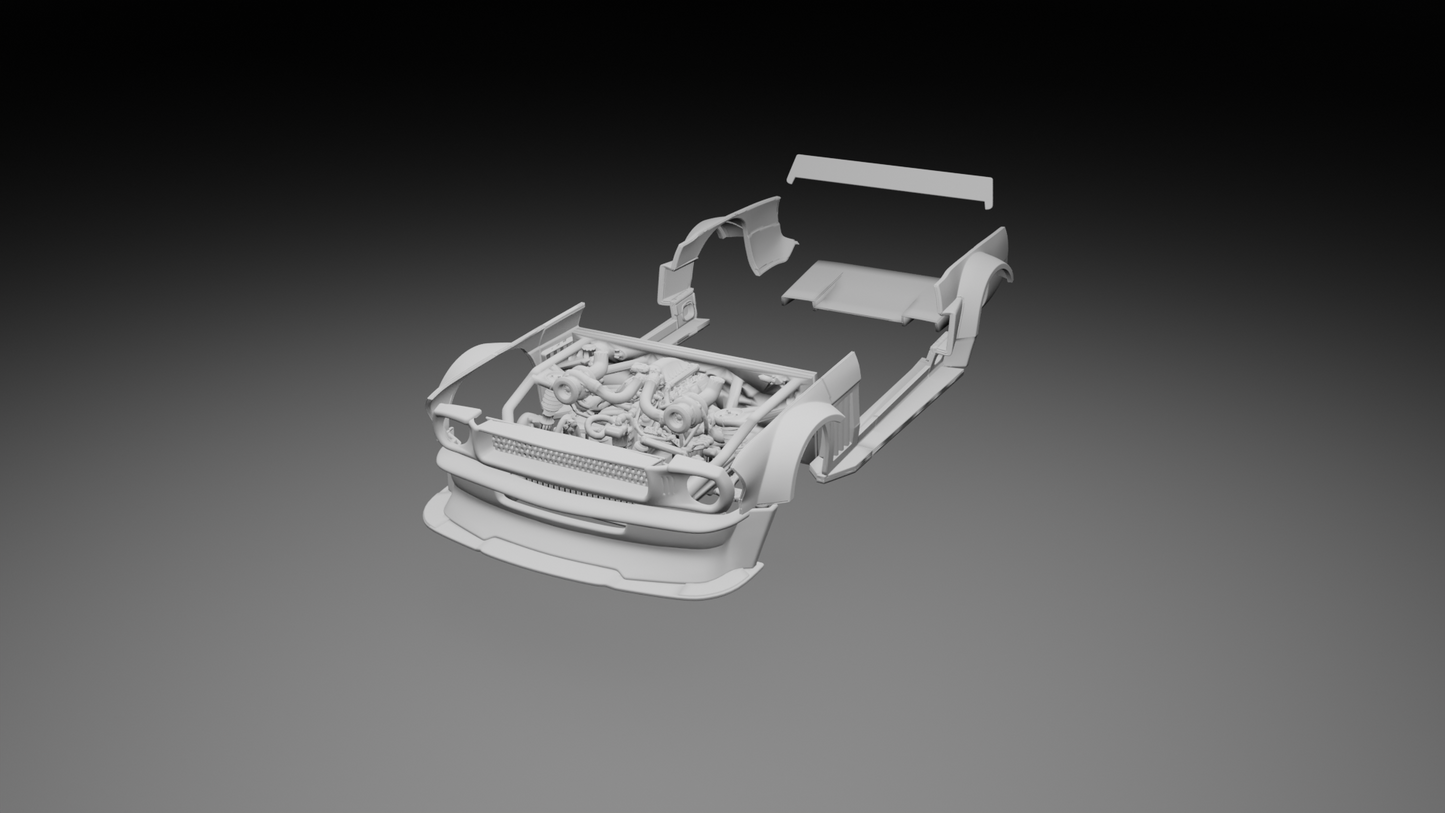 Wide Body Kit Full Set HOONICORN Ford Mustang 65 Hotwheels Open Hood.
