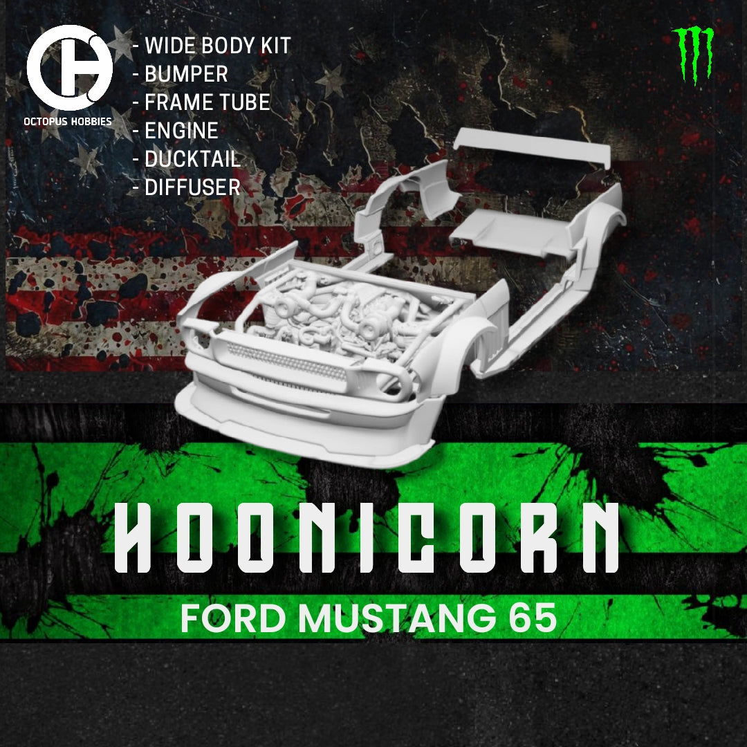 Wide Body Kit Full Set HOONICORN Ford Mustang 65 Hotwheels Open Hood.