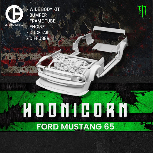 Wide Body Kit Full Set HOONICORN Ford Mustang 65 Hotwheels Open Hood.