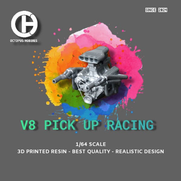 Diecast Engine 1/64 V8 Hot Rod Racing Pick Up.