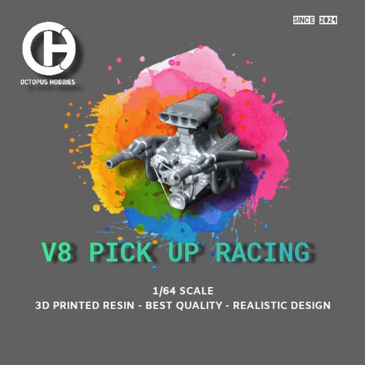 Diecast Engine 1/64 V8 Hot Rod Racing Pick Up.
